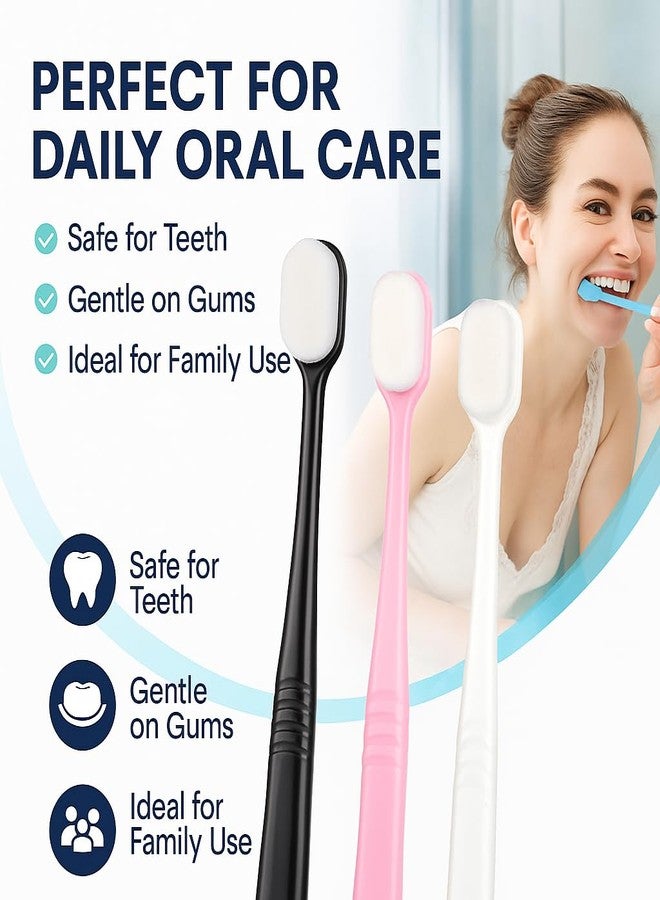 Ytm 4 Pcs Soft Bristle Toothbrush Nano Toothbrush Ultra Soft Brush Manual Brush with 20,000 Bristles for Sensitive Teeth and Gum Adult Kid Children(Pink, Blue, Black, White) - Image 2